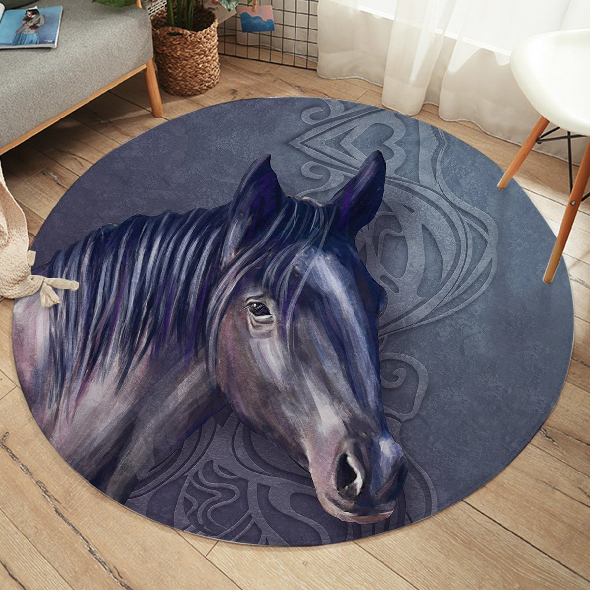 Horse Gray SW2190 Round Rug