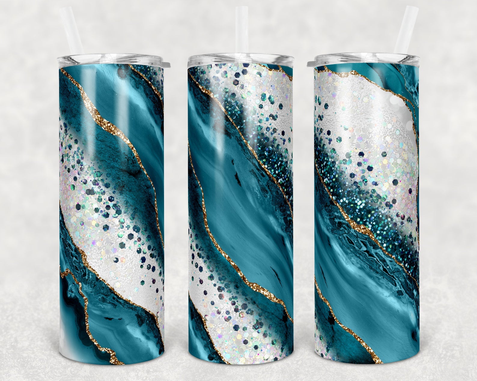 White Glitter Teal Milkyway 20Oz Skinny Tumbler