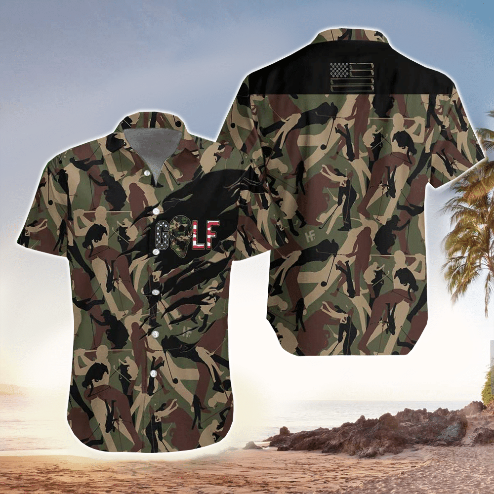 Tattered Camouflage Golf Hawaii Shirt Aloha Ha109805