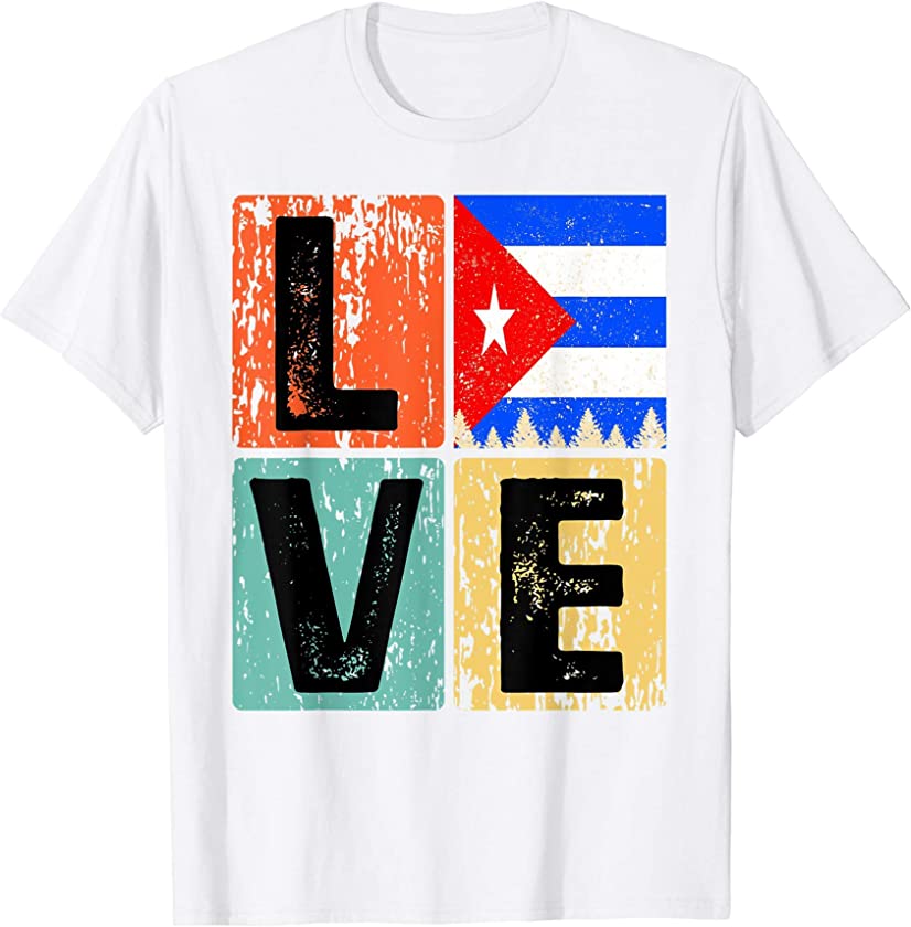 Vintage Retro I Love Cuba Flag for Cuban Pride Gift T-Shirt