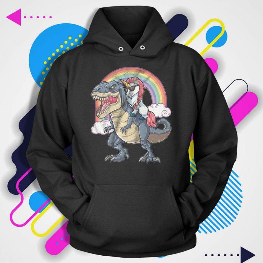 Unicorn Riding T Rex Dinosaur Men’S Hoodie