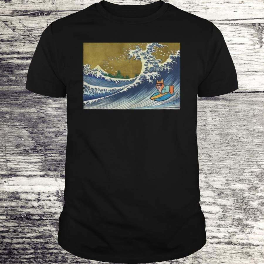 Surfing Corgi On A Wave Shirt Classic Guys Unisex Tee