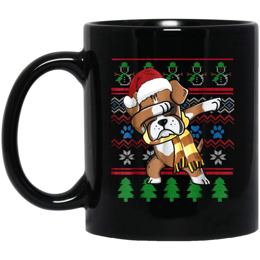 Boxer Dabbing Santa Hat Ugly Sweater Style Christmas 11 oz 15 oz Mug Black