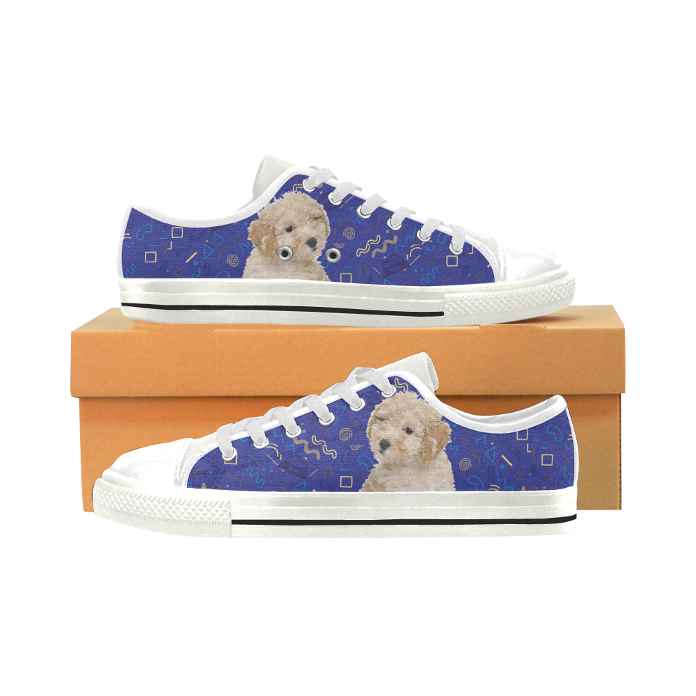 Poochon Dog White Low Top Canvas Shoes for Kid