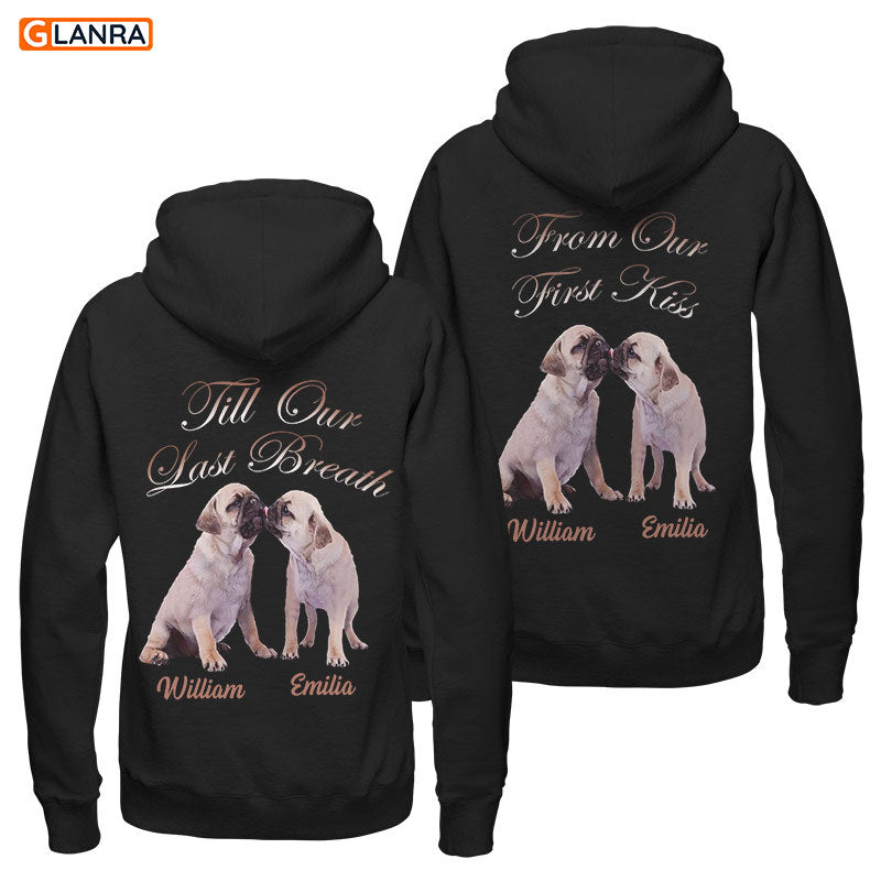 Personalized From Our First Kiss Till Our Last Breath Hoodie, Custom Pug Couple Hoodie, Matching Couple Hoodie, Couple Unisex Sweater, Sweatshirt