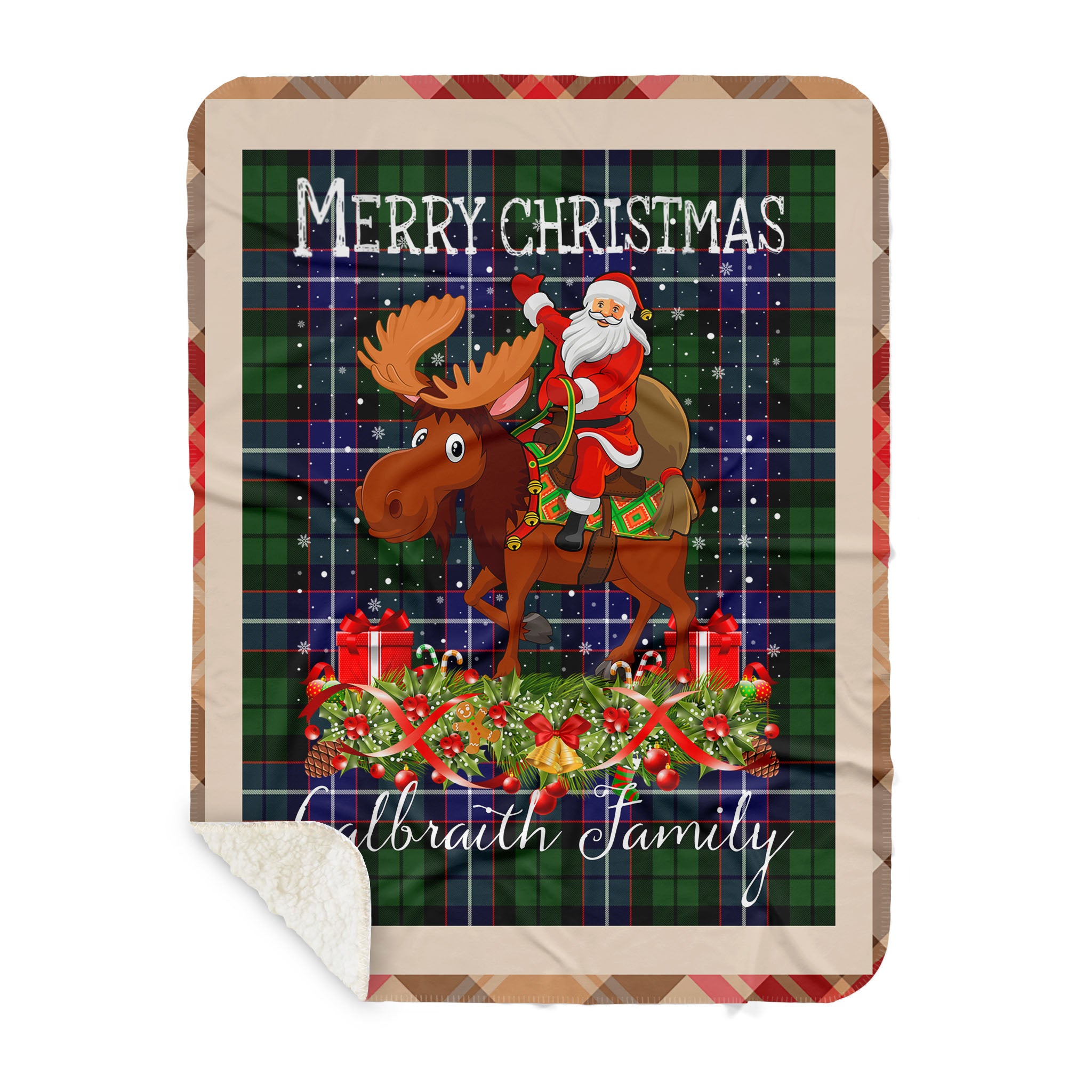 Sherpa Blanket – Personalized Gift Plaid Tartan Blanket Clan Galbraith Modern With Moose Lover Xmas Gift Santa Riding Buffalo Plaid Christmas Blanket