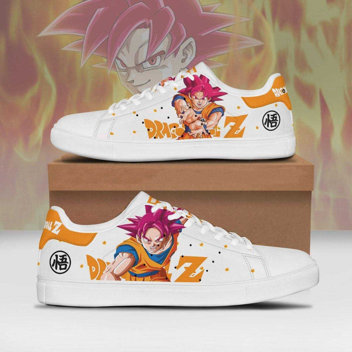 Dragon Ball Goku Super Saiyan God Anime Christmas Gift For Fan Low Top Leather Skate Shoes Sneakers For Man And Women