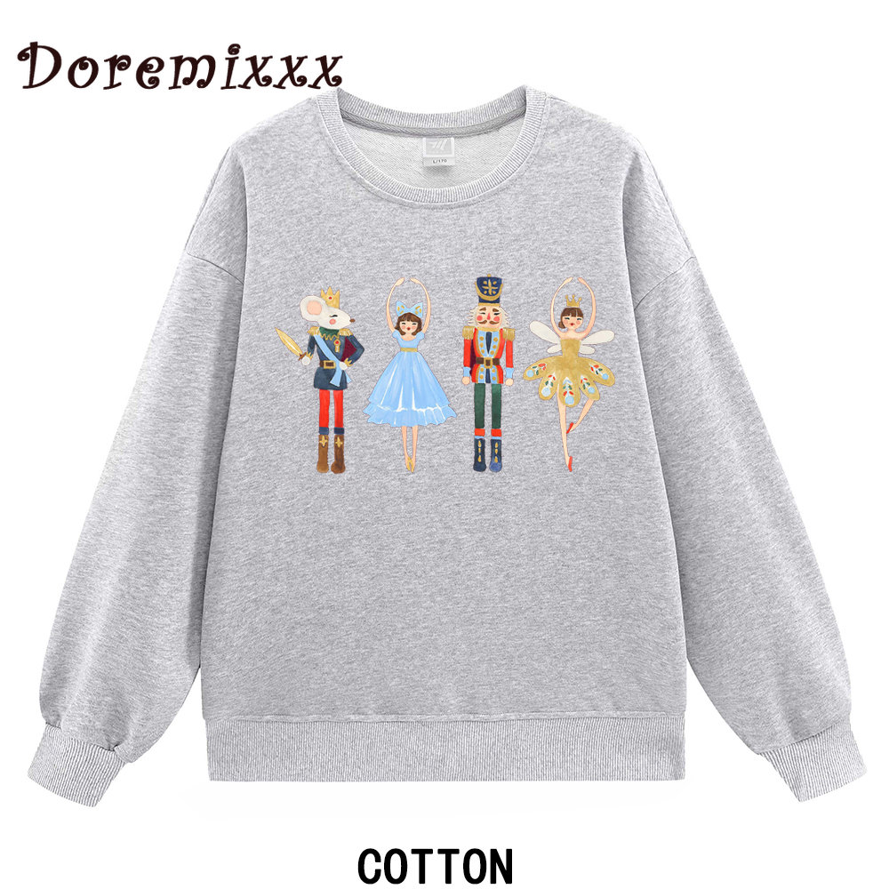 Women Loose O-Neck Nutcracker Sweatshirt Cotton Long Sleeve Casual Female Simple Pullovers Sugar Plum Fairy Hoodies Christmas alx