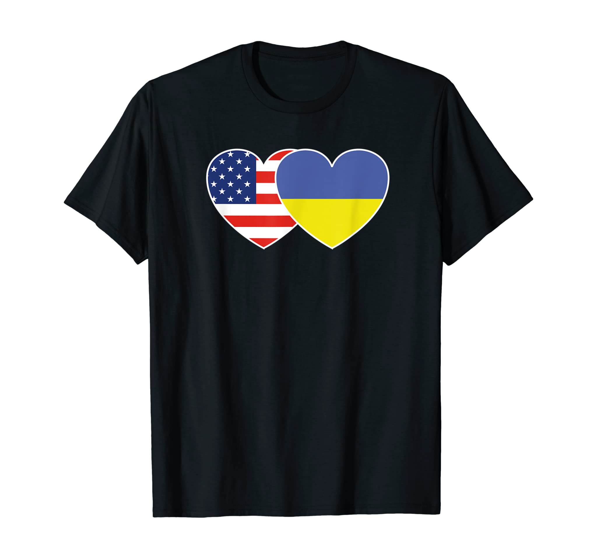 Ukraine USA Flag Twin Heart T Shirt for Ukrainian Americans