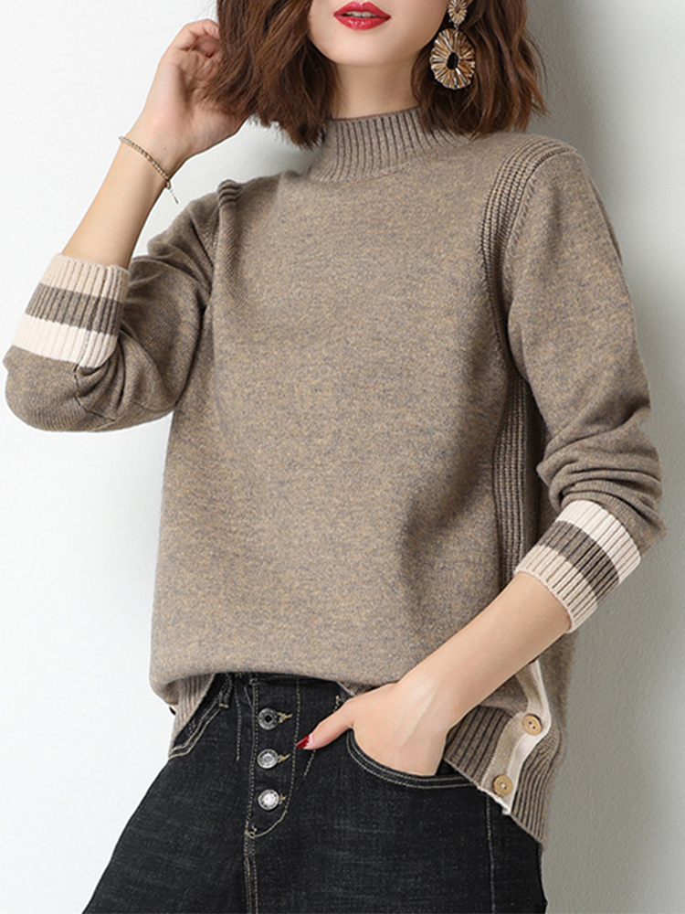 TIGENA Pink Mock Neck Pullover Sweater Women 2022 Autumn Winter Korean Casual Solid Long Sleeve Knit Jumper Female Clothing Tops alx