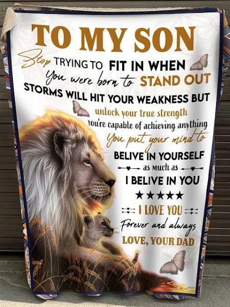 To My Son Stop Trying To Fit In When You Were Born To Stand Out Fleece Blanket Gift For Son From Dad Home Decor Bedding Couch Sofa Soft And Comfy Cozy