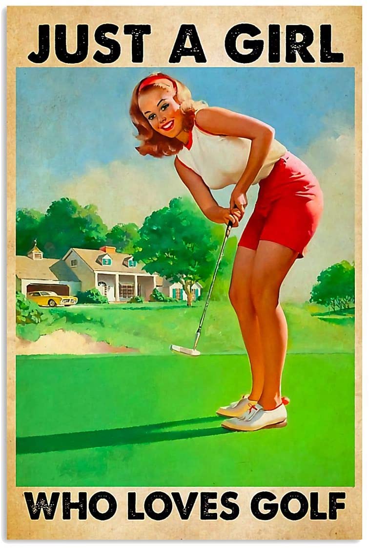 Vintage Golf Just A Girl Who Loves Golf Poster Art Print      Home Decor Gift For Men Women Family Friend On Birthday Xmas