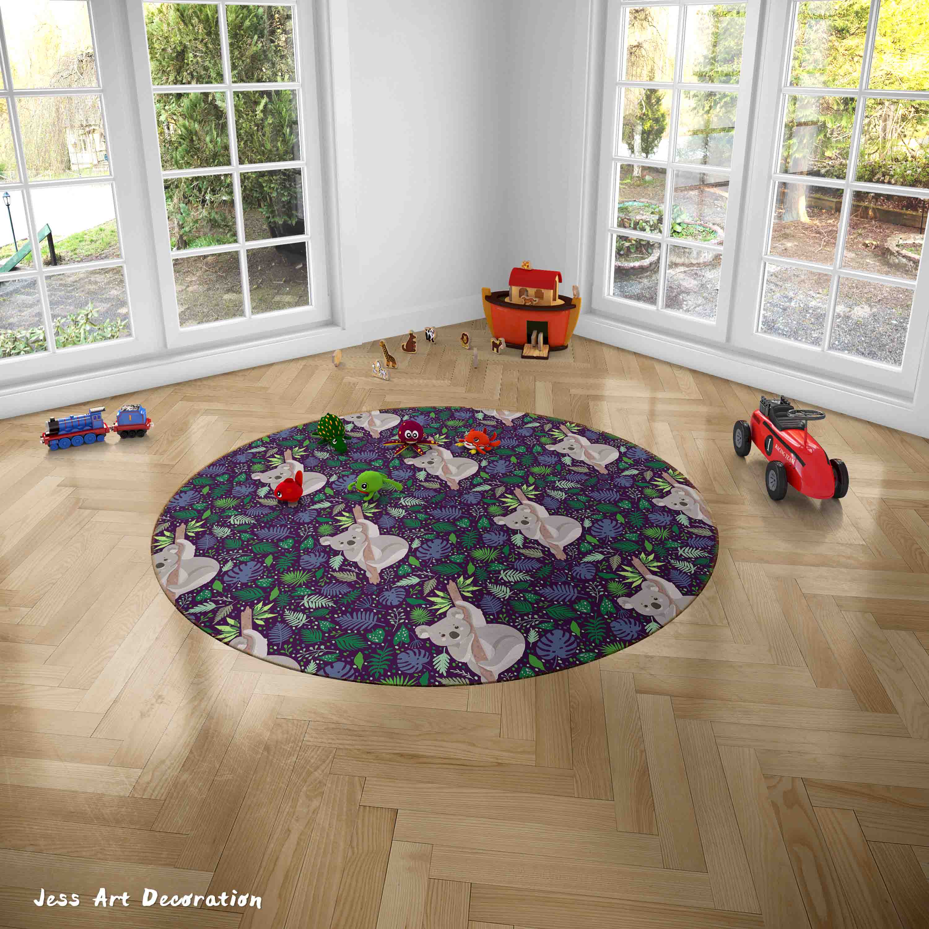 3D Cartoon Animals Sloth Leaf Kids Non-Slip Round Rug Mat 79