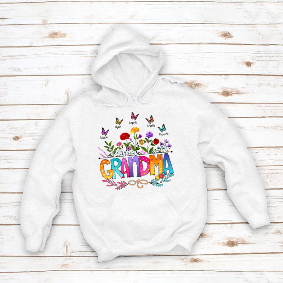 Wildflowers Grandma And Grandkids Butterfly Hoodie