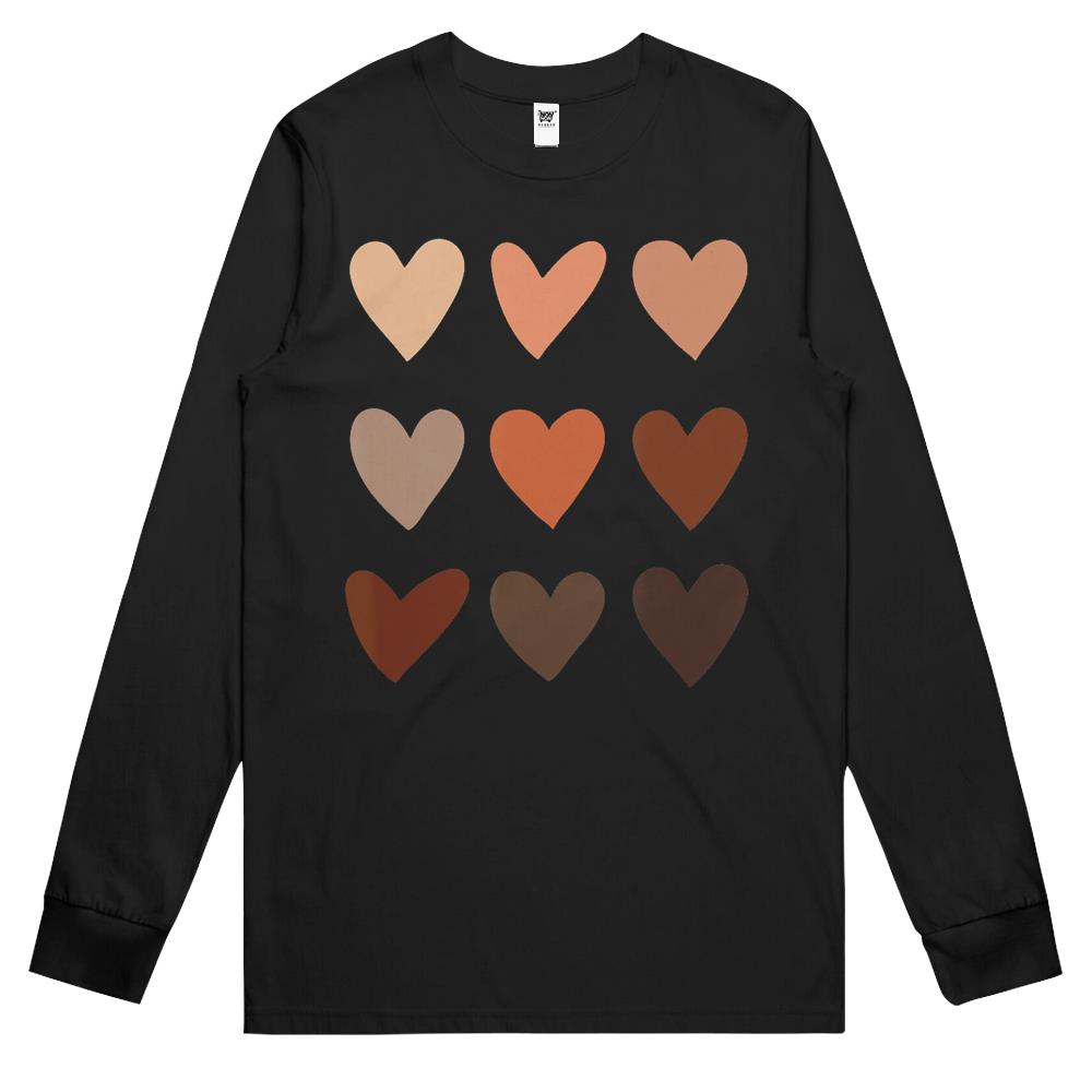 Skin Tone Hearts, Be Kind, Melanin Long Sleeve T Shirts