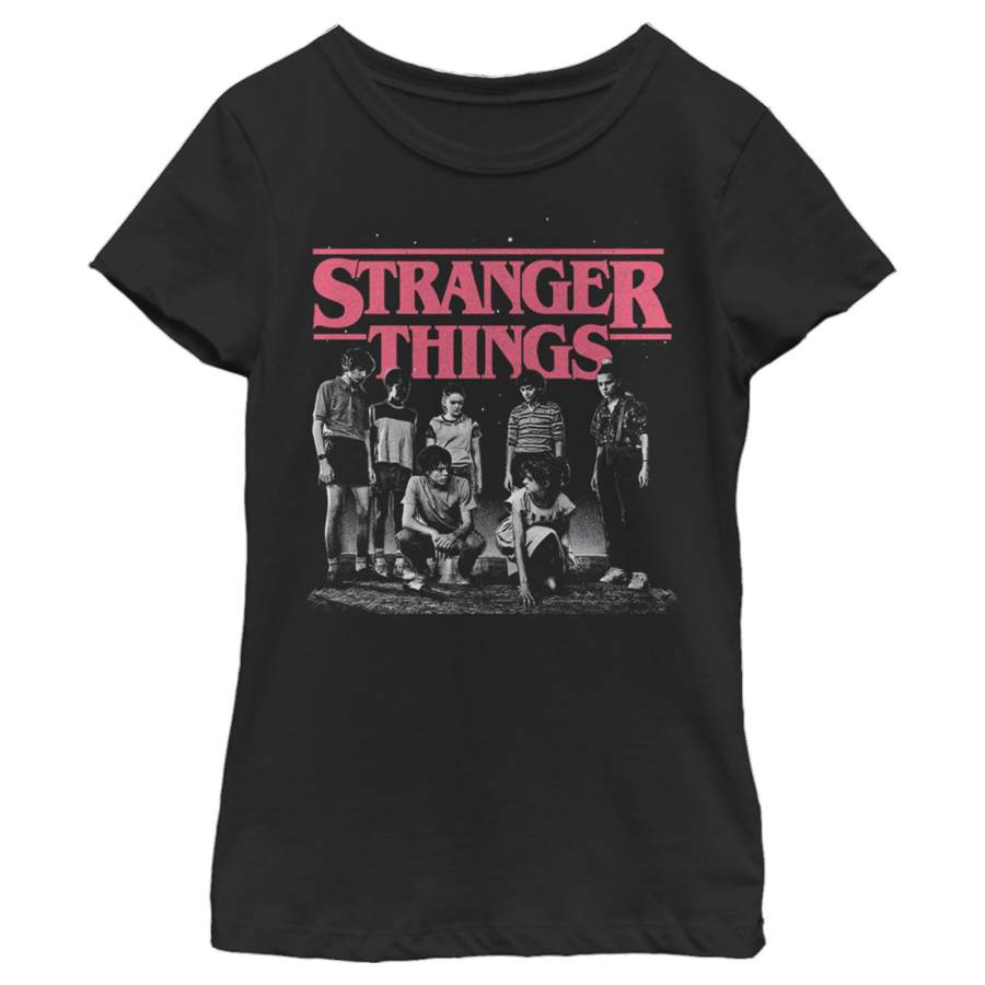 Stranger Things Girl’s Title Logo Faded  T Shirt