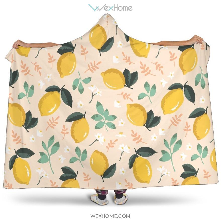 Lemon Flower Leave Pattern Hooded Blanket