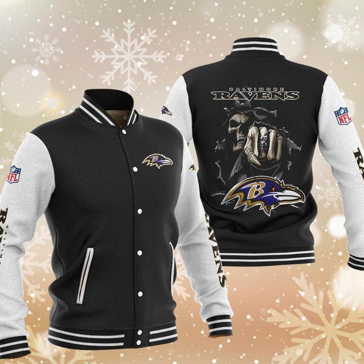 Baltimore Ravens Black Skull Baseball Jacket