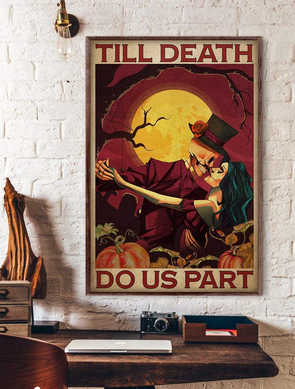 Till Death Do Us Part Ghost Skeleton Couple Pumpkins Halloween Theme Red Canvas And Poster, Canvas Prints, My Poster Wall, Canvas Wall Art, Wall Decor Visual Art, Halloween Gift, Happy Halloween