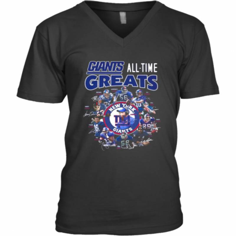 New York Giants Football All Time Greats Players Signatures V-Neck T-Shirt