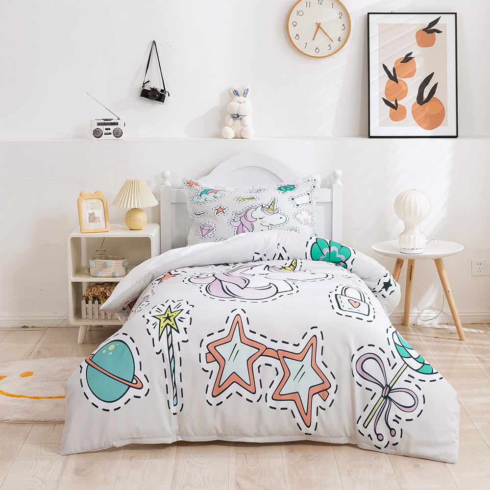 3D Cartoon Animal Unicorn Star Quilt Cover Set Bedding Set Duvet Cover Pillowcases 374