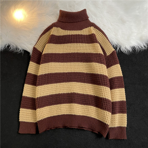 Winter Clothes Sueter Mujer Fashion Striped Sweater Women Turtleneck Loose Casual Pull Femme 2022 Ropa Mujer Y2k Pullovers Tops alx