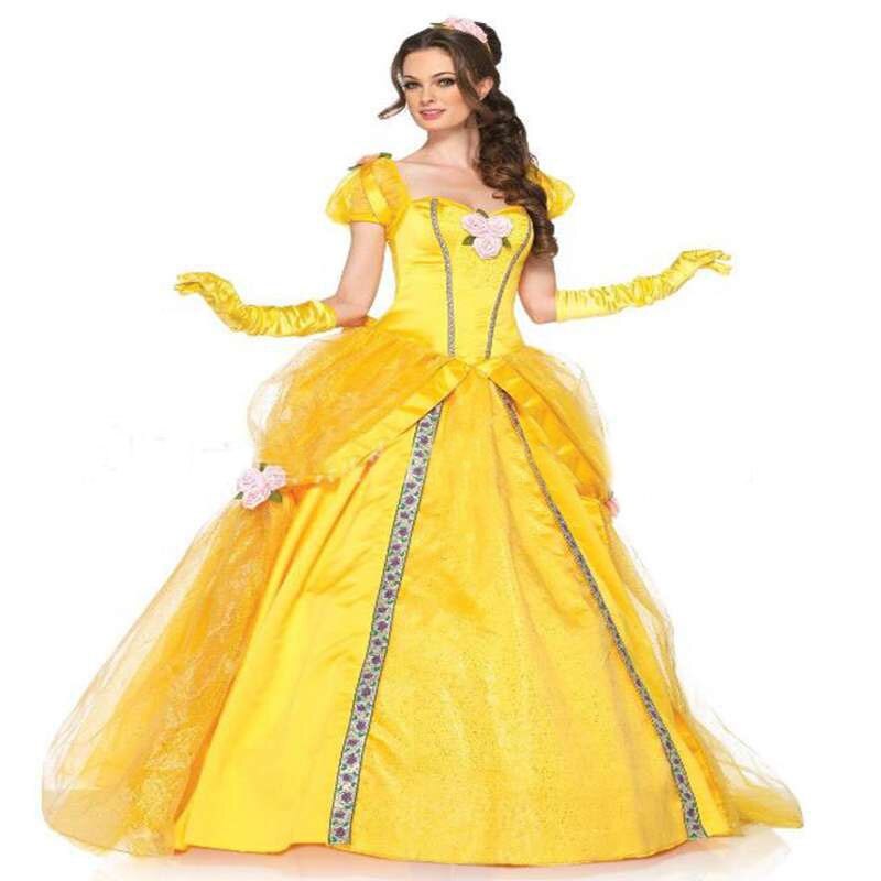 Adult Yellow Beauty And The Beast Princess Belle Costume Halloween Cosplay Party Masquerade Bell Court Queen Roles Suit alx