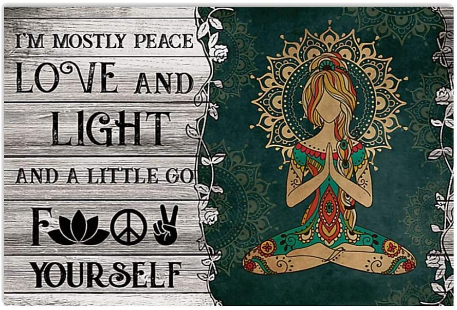 Vintage Girl Yoga – I’M Mostly Peace Love And Light Poster Art Print      Home Decor Gift For Men Women Family Friend On Birthday Xmas