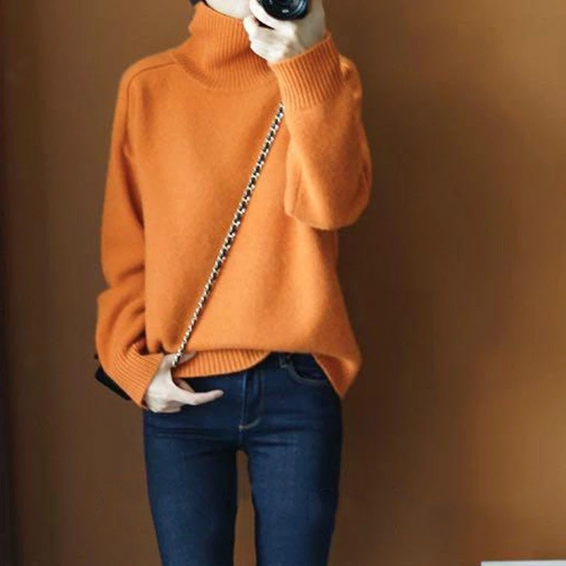 Autumn Winter New Women Sweater Turtleneck Cashmere Sweater Women Knitted Pullover Fashion Keep Warm New Long Sleeve Loose Tops alx