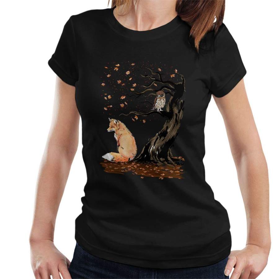 Animals Winds Of Autumn Fox And Owl Women’s T-Shirt