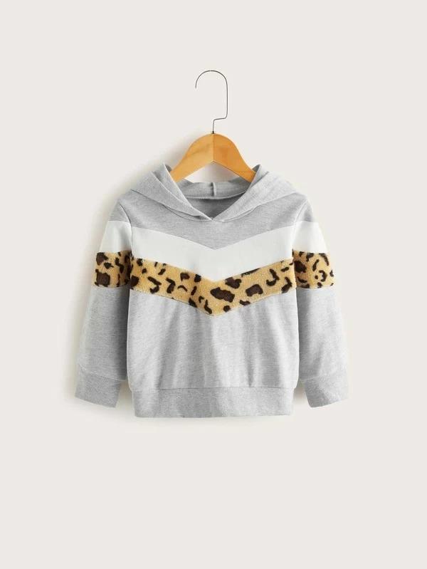 Toddler Girls Contrast Panel Leopard Pattern Hoodie