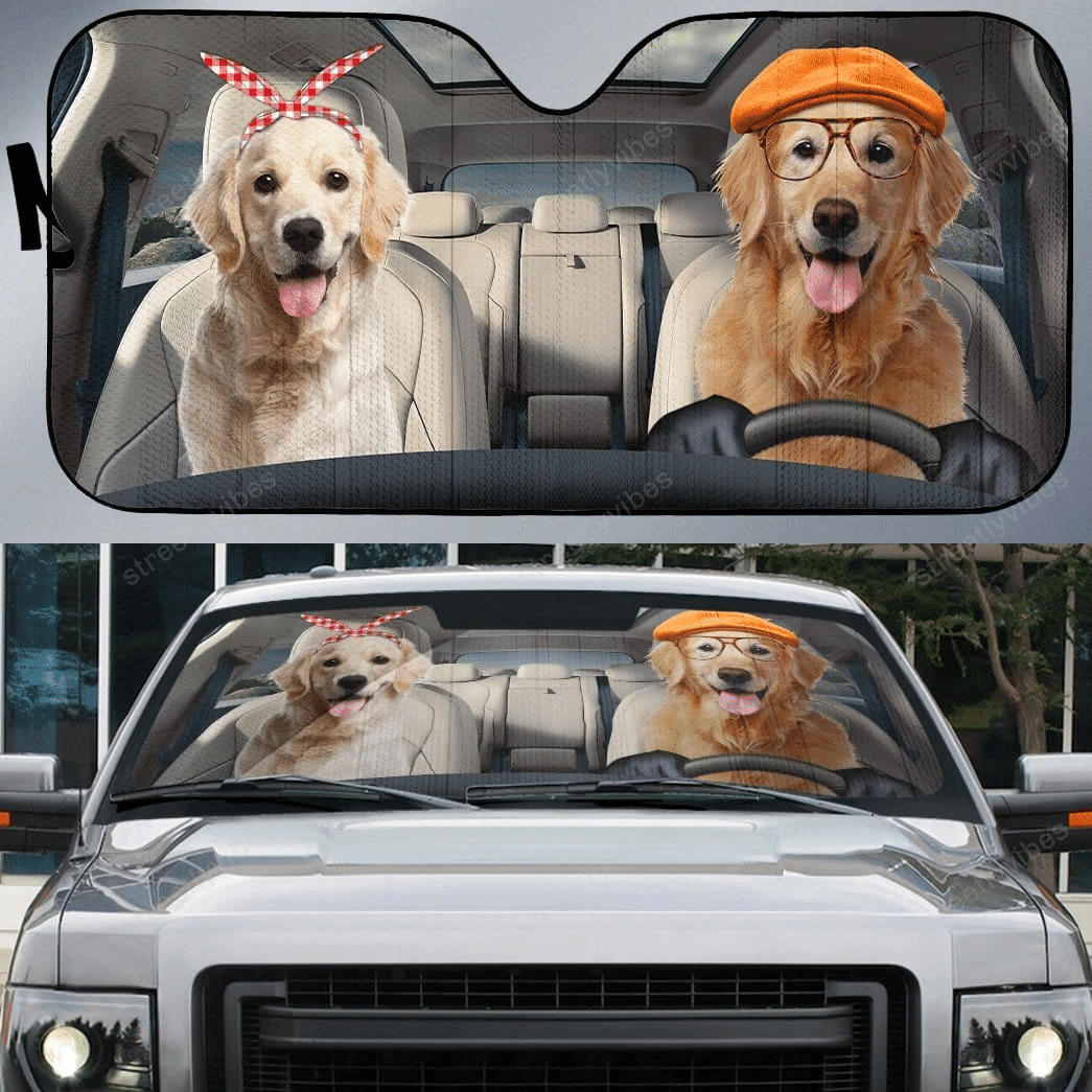 3D Golden Retrievers Family Dog Custom Car Sunshade