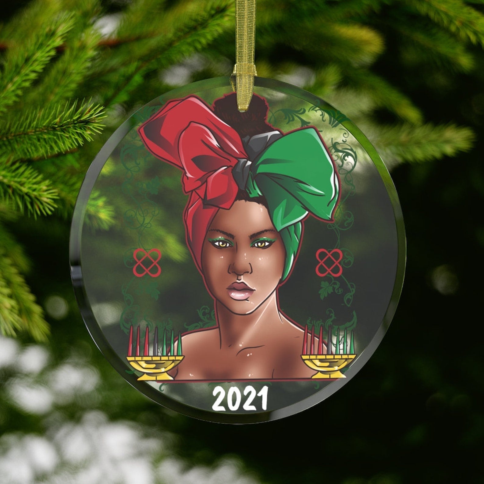 2021 Kwanzaa Queen Black Girl Black Woman Gifts For Black Women Kinara Black Pride Christmas Ornament