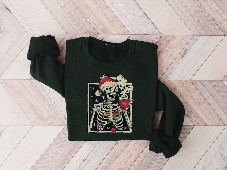 Skeleton Coffee Christmas Sweatshirt 2D Crewneck Sweatshirt All Over Print Sweatshirt For Women Sweatshirt For Men Sws4457