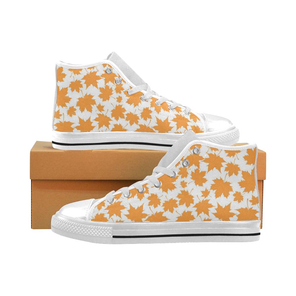 Orange Maple Leaf pattern Men's High Top Shoes White POD Design By Facetotes Fashion Design by Facetotes Fashion