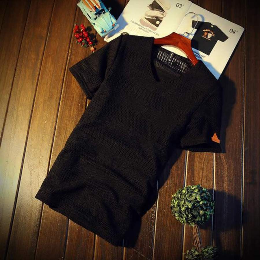 Men T Shirt Spring Summer short sleeves Tops  V-Neck T shirt