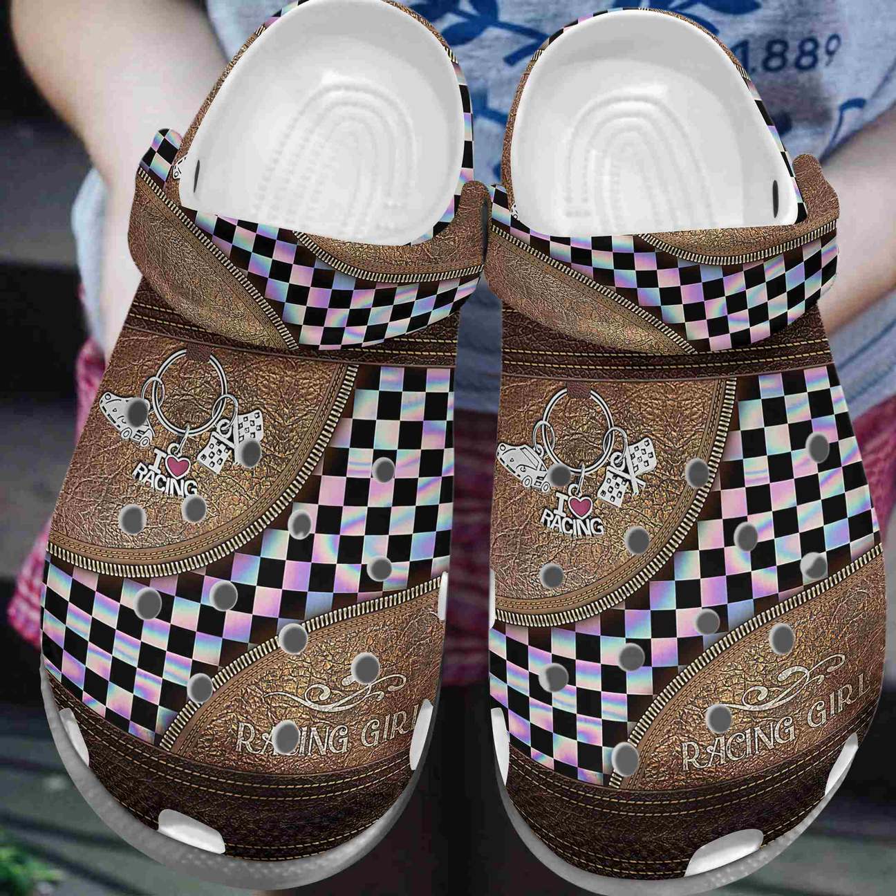 Racing Personalize Clog, Custom Name, Text, Fashion Style For Women, Men, Kid, Print 3D Whitesole Racing Girl