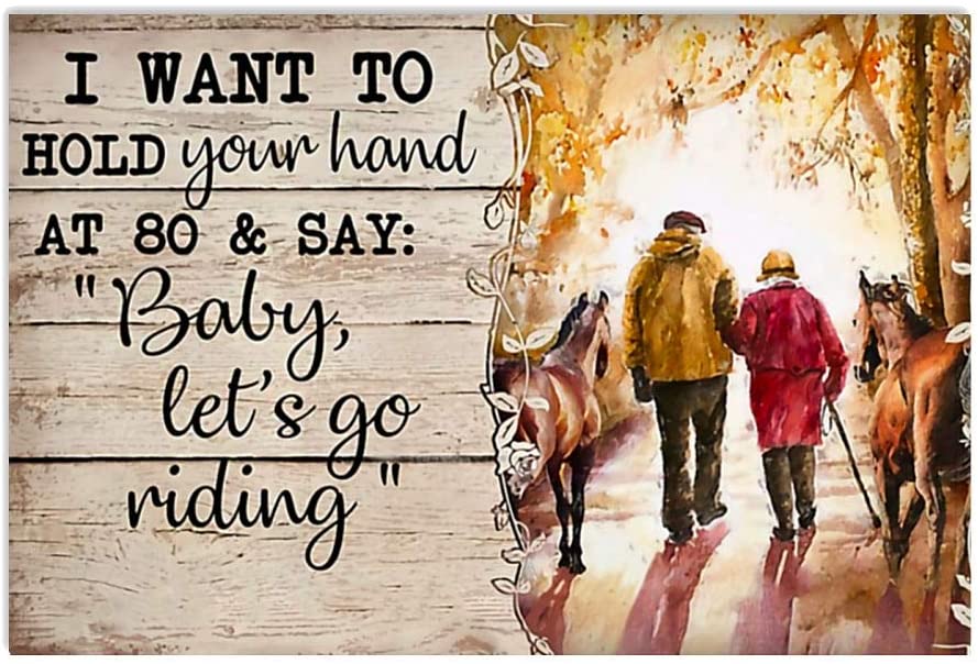 Vintage Old Husband And Wife – Want To Hold Your Hand At 80 And Say Go Riding Poster Art Print      Home Decor Gift For Men Women Family Friend On Birthday Xmas