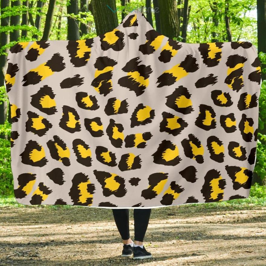 Gray Leopard Print Pattern Hooded Blanket