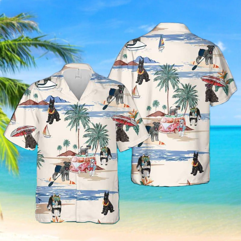 Schnauzer Summer Beach Hawaiian Shirt, Schnauzer Dog Button Shirt, Summer Schnauzer Dog Hawaiian Shirt, Dog Leaf Hawaiian Shirt, Summer Tropical Shirt