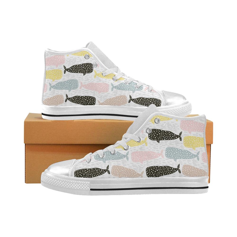 Whale dot pattern Women’s High Top Shoes White