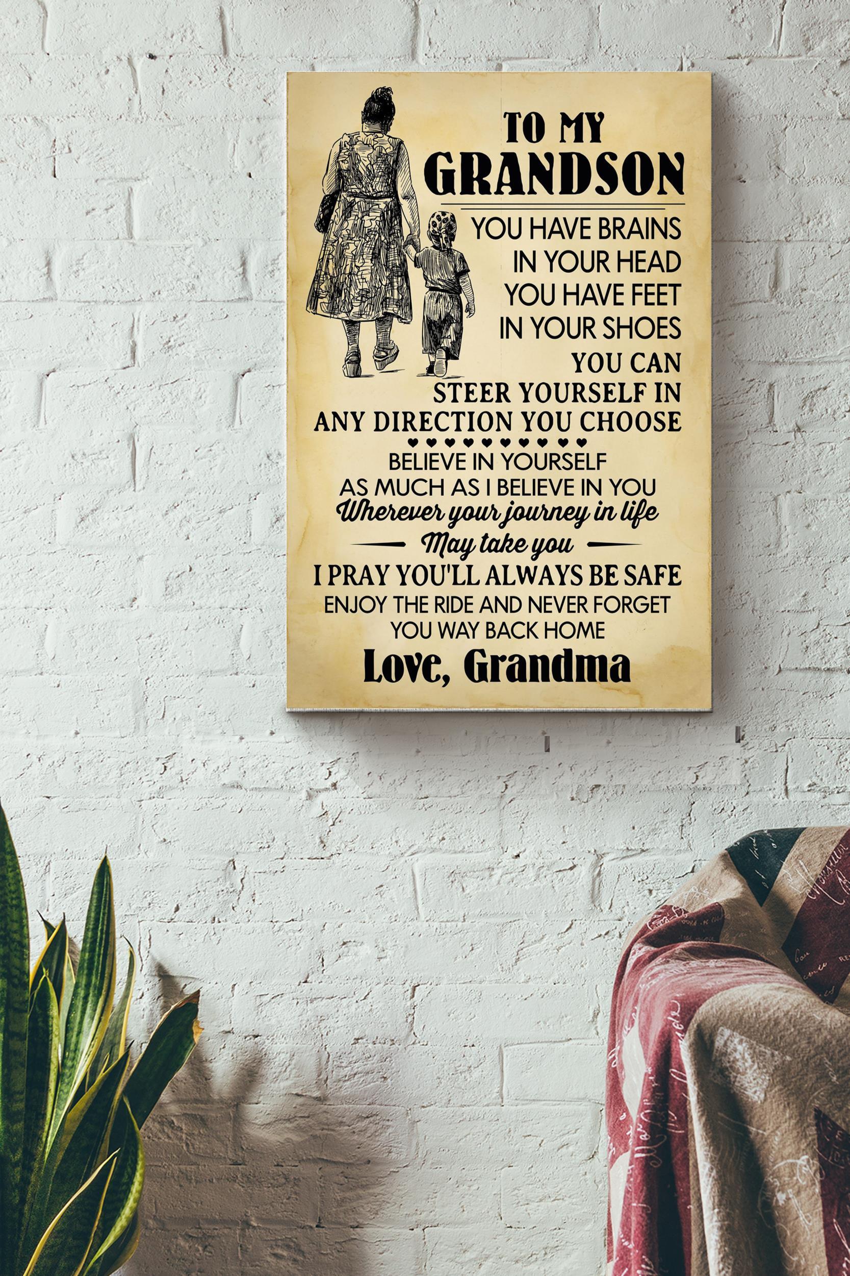 To My Grandson I Believe In You Poster – Family Wall Art – Gift For Grandson Little Boy Baby Boy Birthday Home Decor Wrapped Canvas