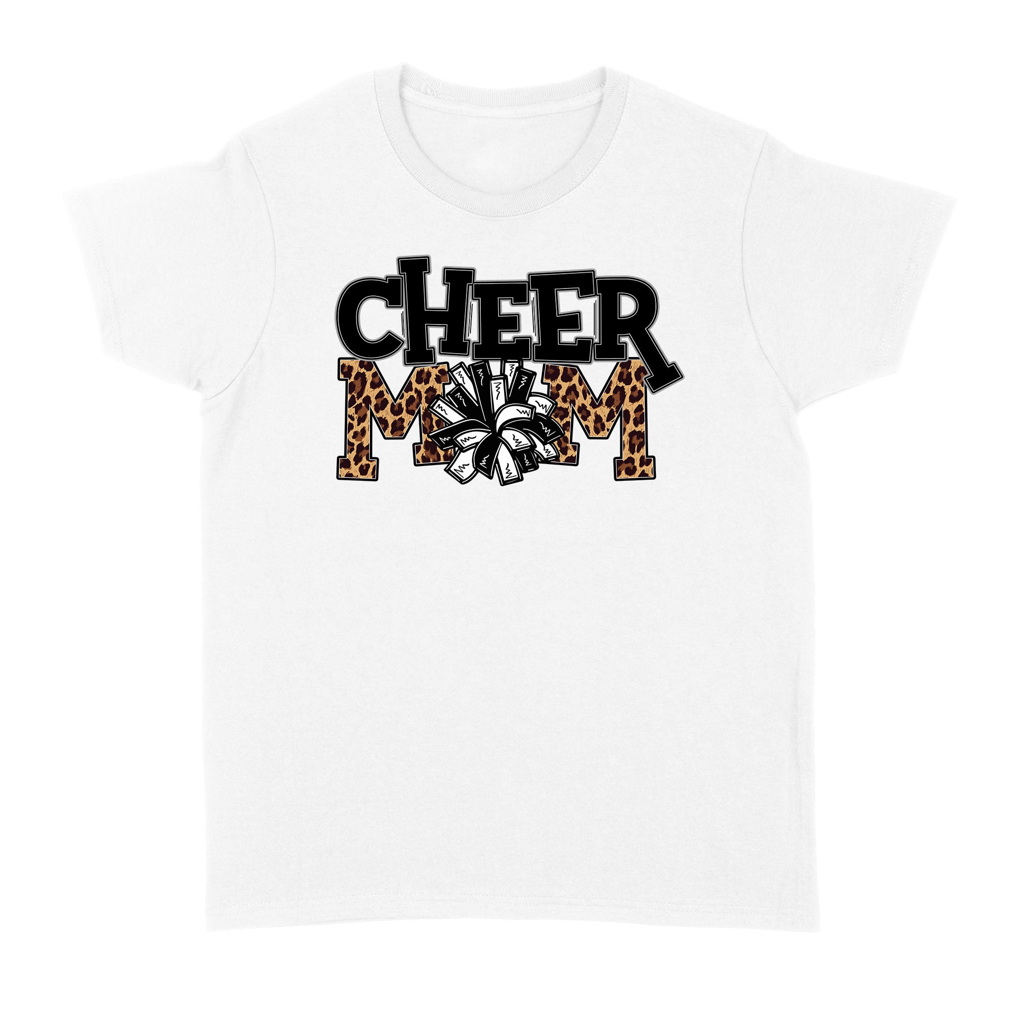 Dng Fashion ‘S Cheer Mom Shirts Leopard With Black And White Pom Poms – Standard Women’S T-Shirt