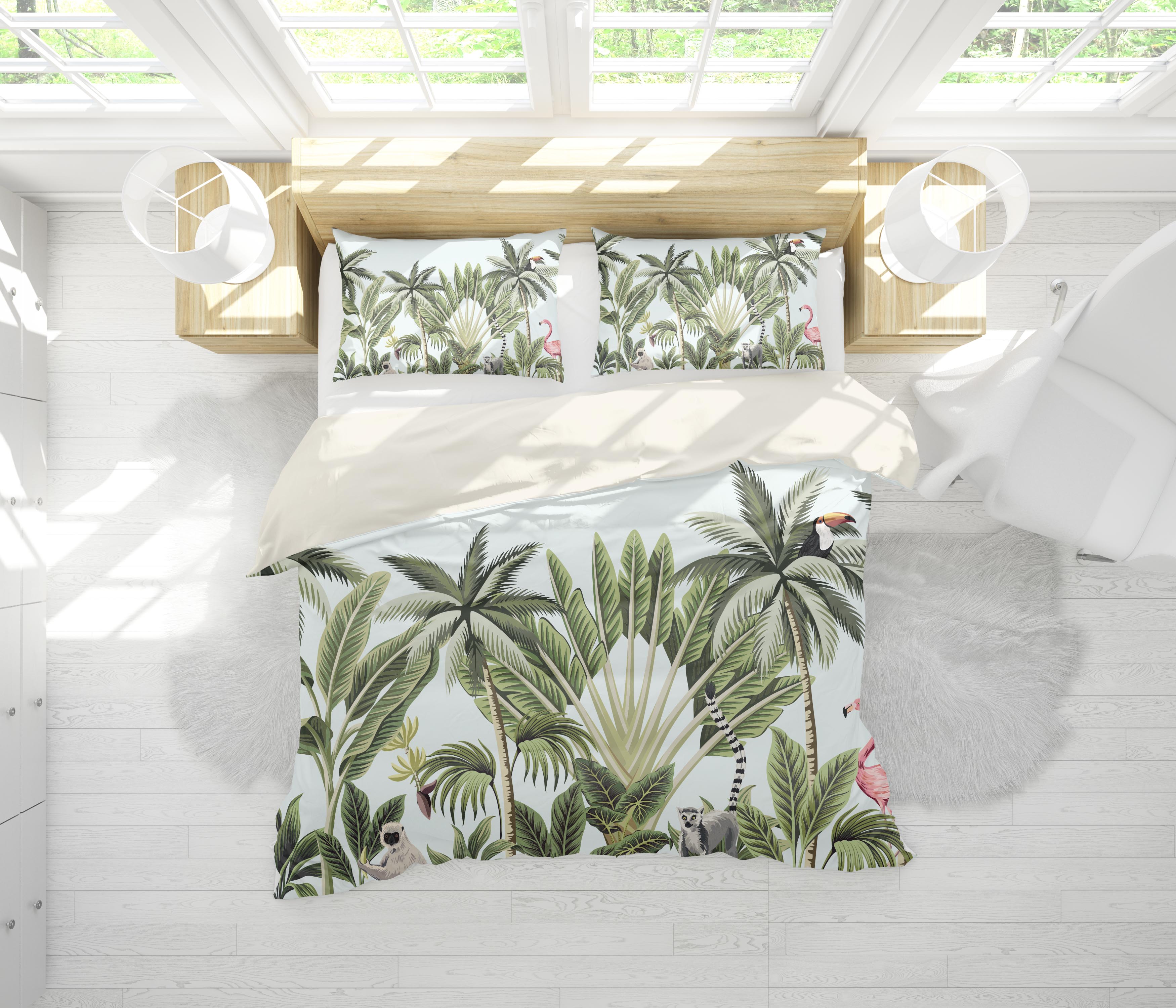 3D Green Tropical Leaves Animals Quilt Cover Set Bedding Set Pillowcases 155