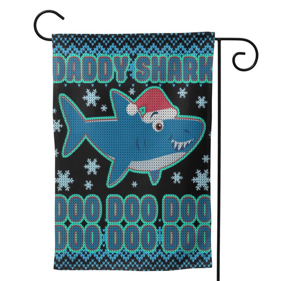 2 Pcs Garden Flag Christmas Daddy Shark Doo Doo Doo Poster 12.5″x18″ -Mothers Day, Birthday Gifts for Mom, Dad, Wife, Husband, Daughters, Grandma, Friends