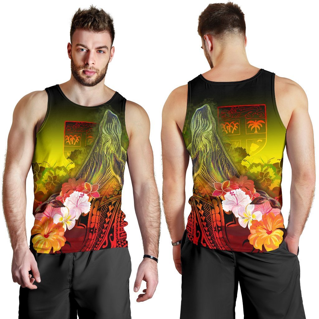 Fiji Men’S Tank Top – Humpback Whale With Tropical Flowers (Yellow)