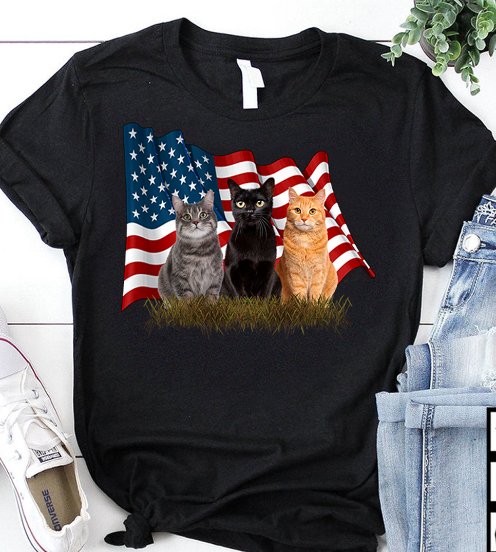 USA American Flag Cat Gift For Cat Lovers Men Women Standard/Premium T-Shirt Hoodie