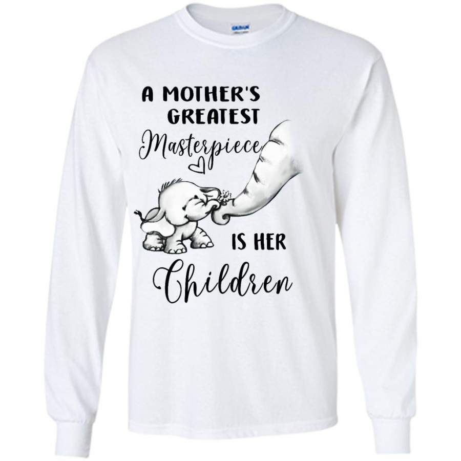 A Mother Greatest Masterpiece Is Her Children, Elephant Mother’s Day Gift – Gildan Long Sleeve Shirt