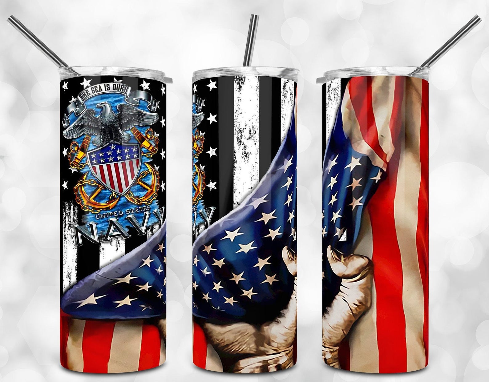 Us Navy Gift, Navy American Flag 20Oz Skinny Tumbler