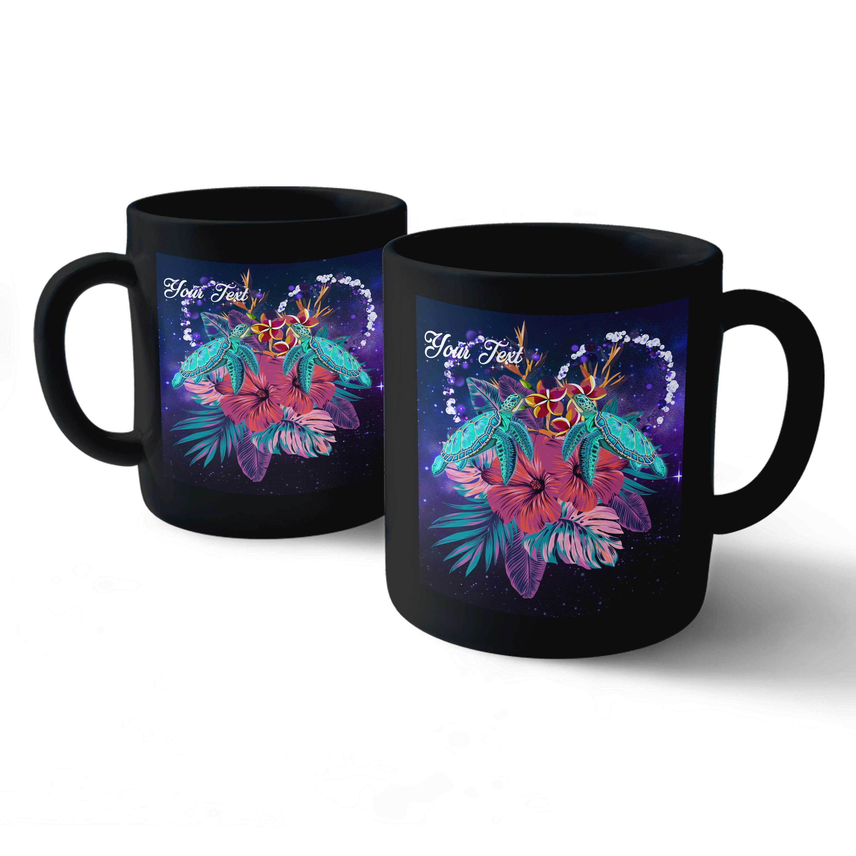 (Personalized) Hawaii Couple Turtle Hibiscus Tropical Mug – Huxley Style – AH – J2